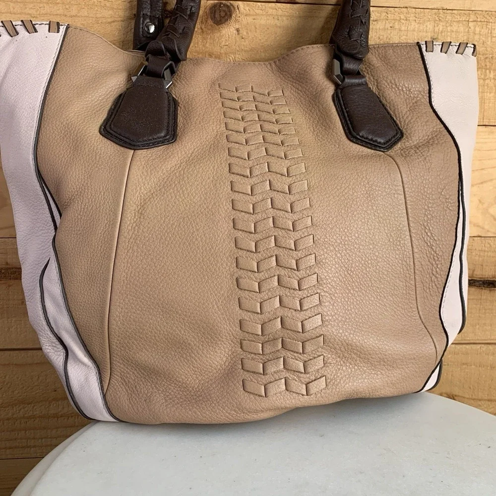 OrYANY‎ Lyssie Tan/Pink/Brown Colorblock Soft Pebbled Leather Tote Hobo Purse